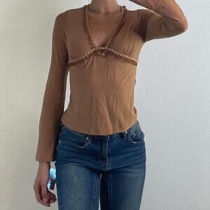 Tan Vintage Long Sleeve Blouse